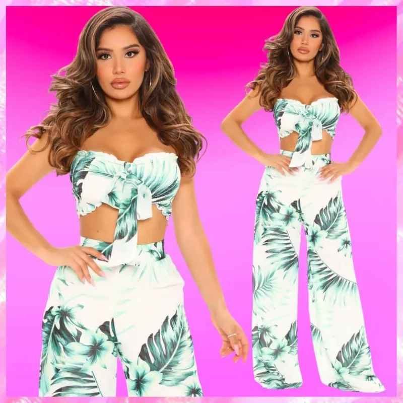 Tropical Pant Set In White