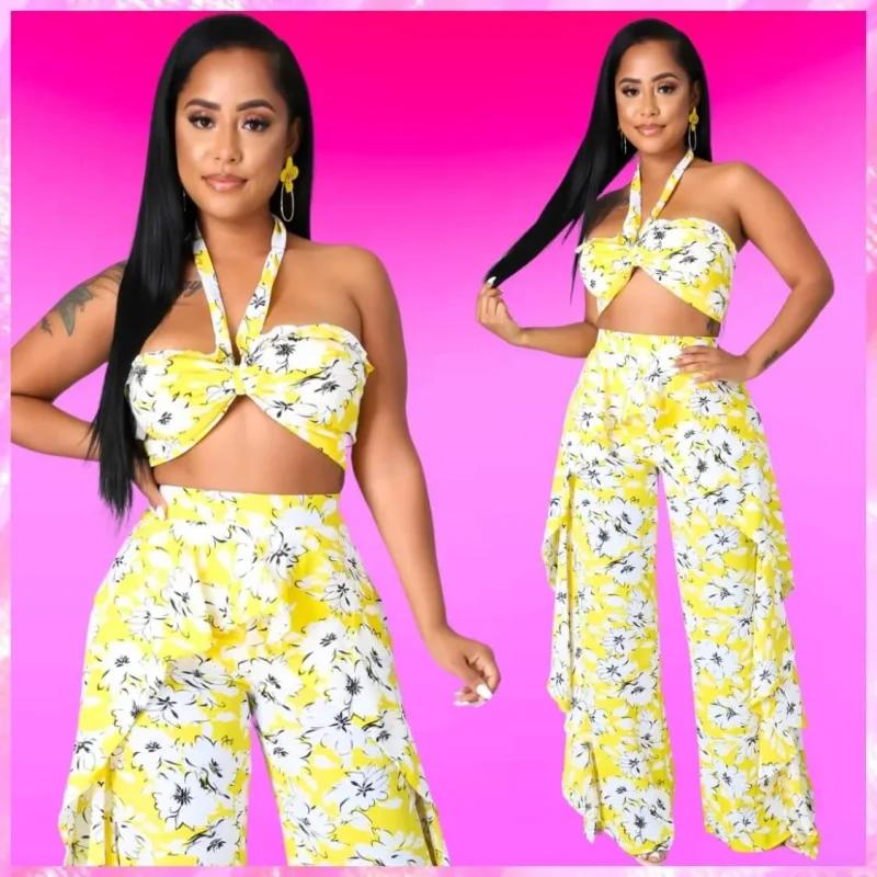 Wide Leg Pant Set In Yellow