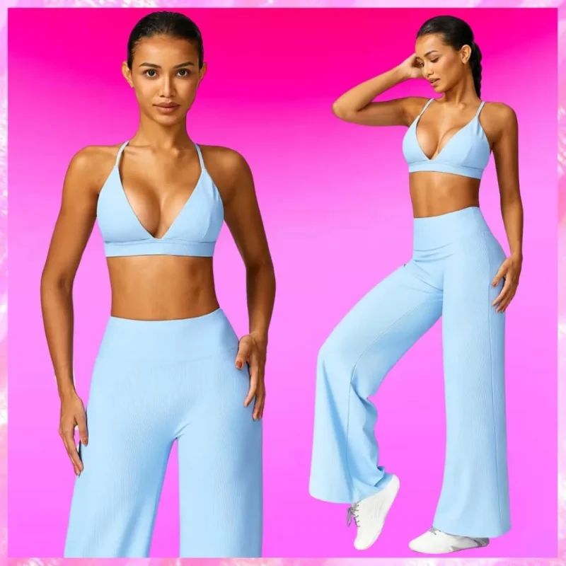 Deep V Backless Flared Leg Pant Set