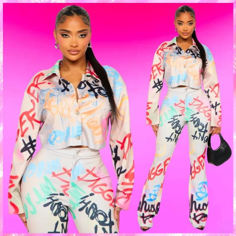 Graffiti Button Up Pant Set