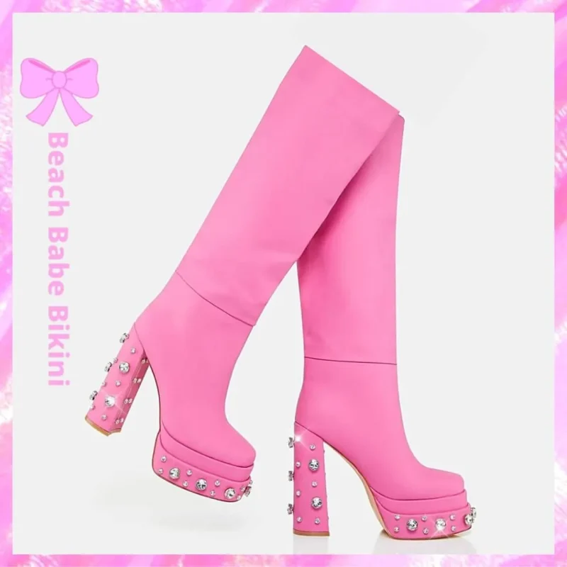 Diamonique Sole Knee High Boots
