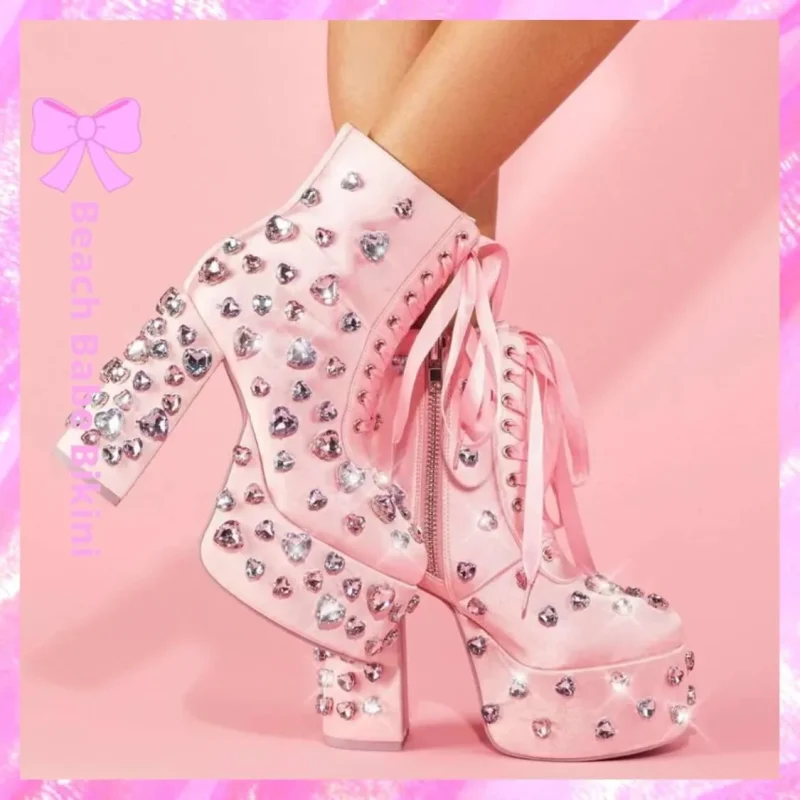Satin Platform Diamond Boots