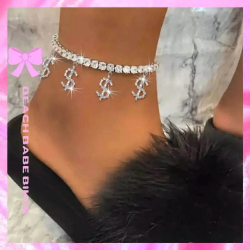 Rhinstone Money Charm Anklet