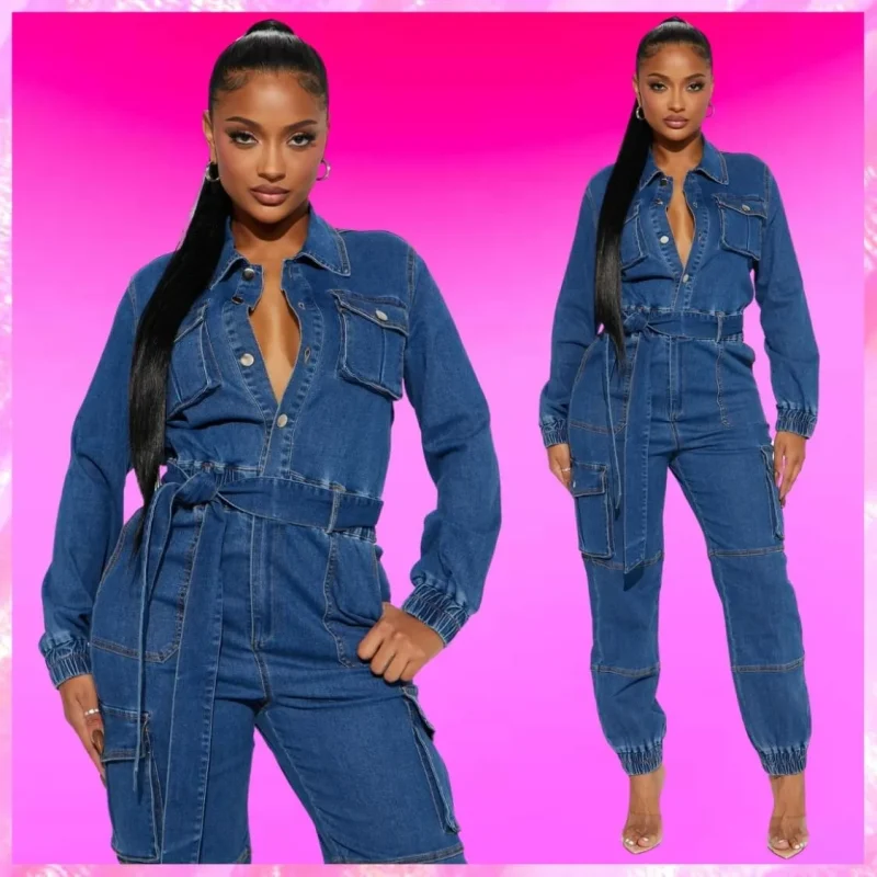 Elastic Cuff Denim Jumpsuit