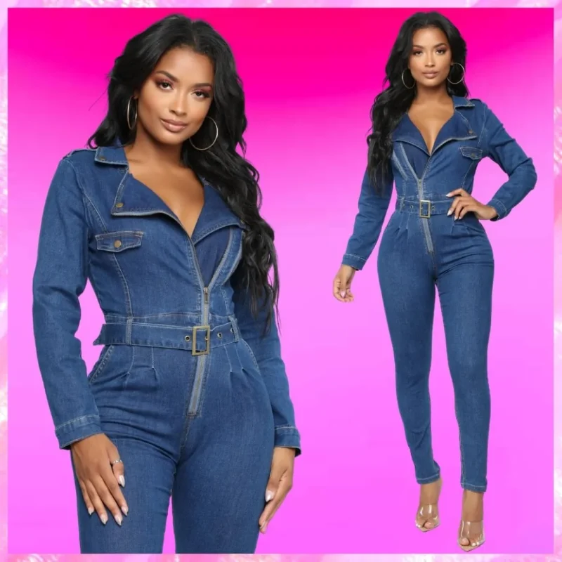 Zip Front Denim Jumpsuit