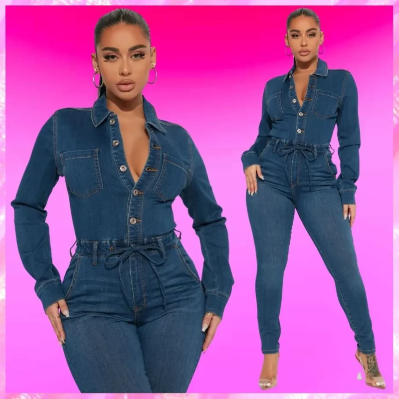 Long Sleeve Denim Jumpsuit