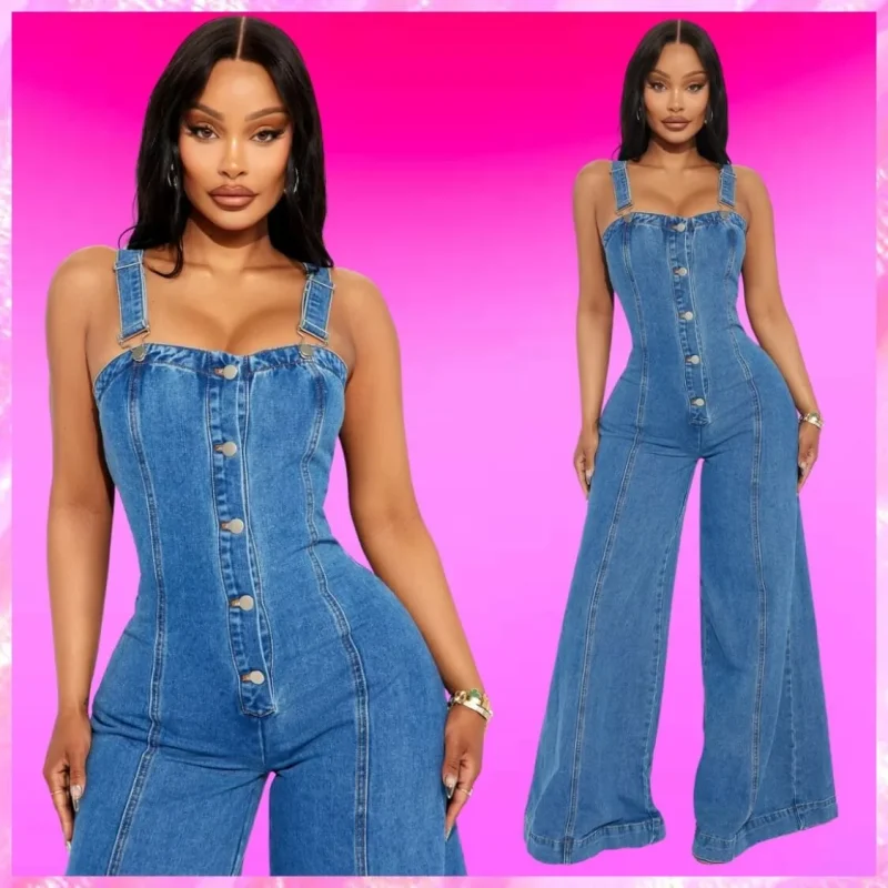 Wide Leg Denim Jumpsuit