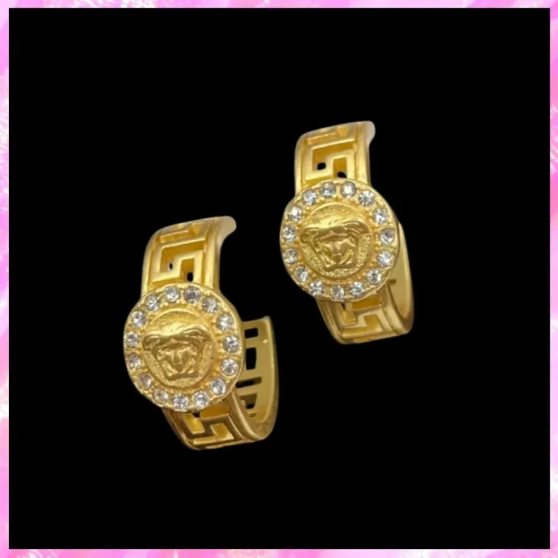 designer medusa crystal earrings in gold tone product detail