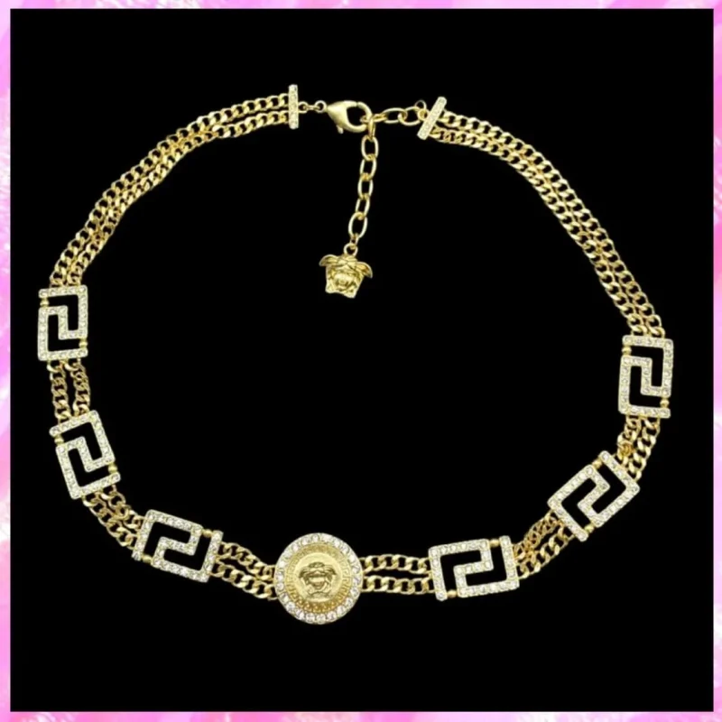 designer medusa crystal necklace in gold tone product detail