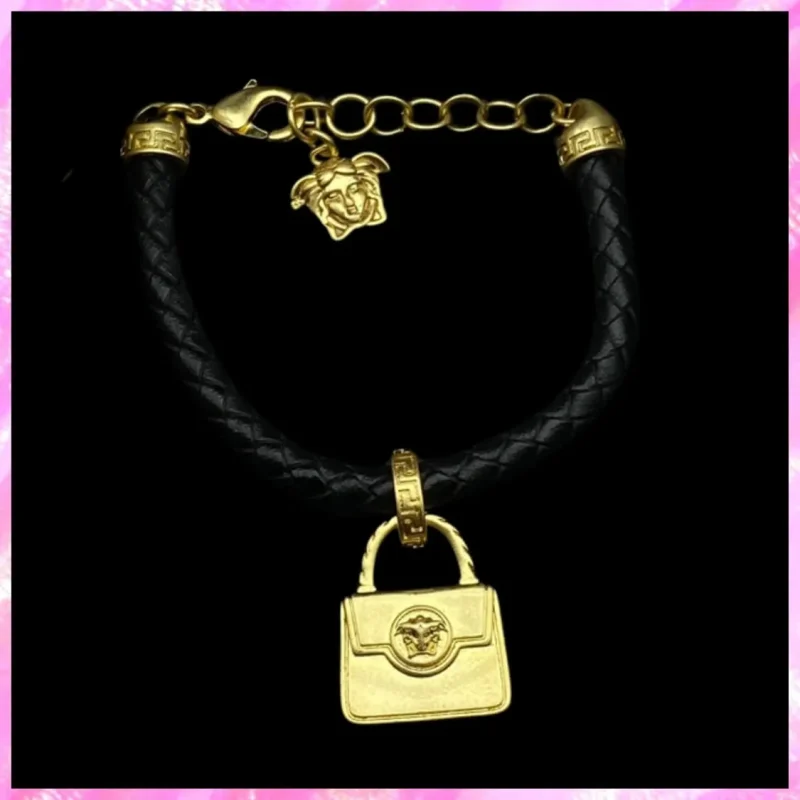 designer medusa leather bracelet in gold tone product detail