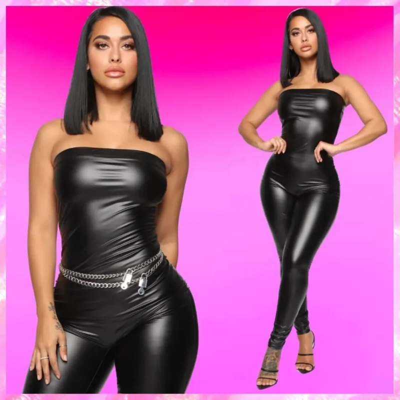 Faux Leather Bandeau Jumpsuit