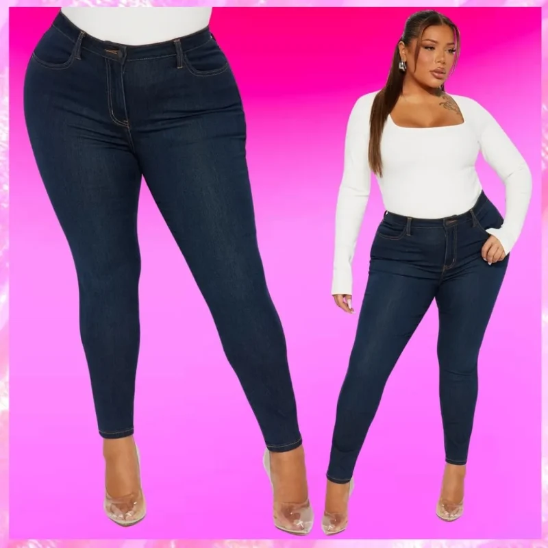 Plus Size High Waisted Skinny Jeans In Dark Wash
