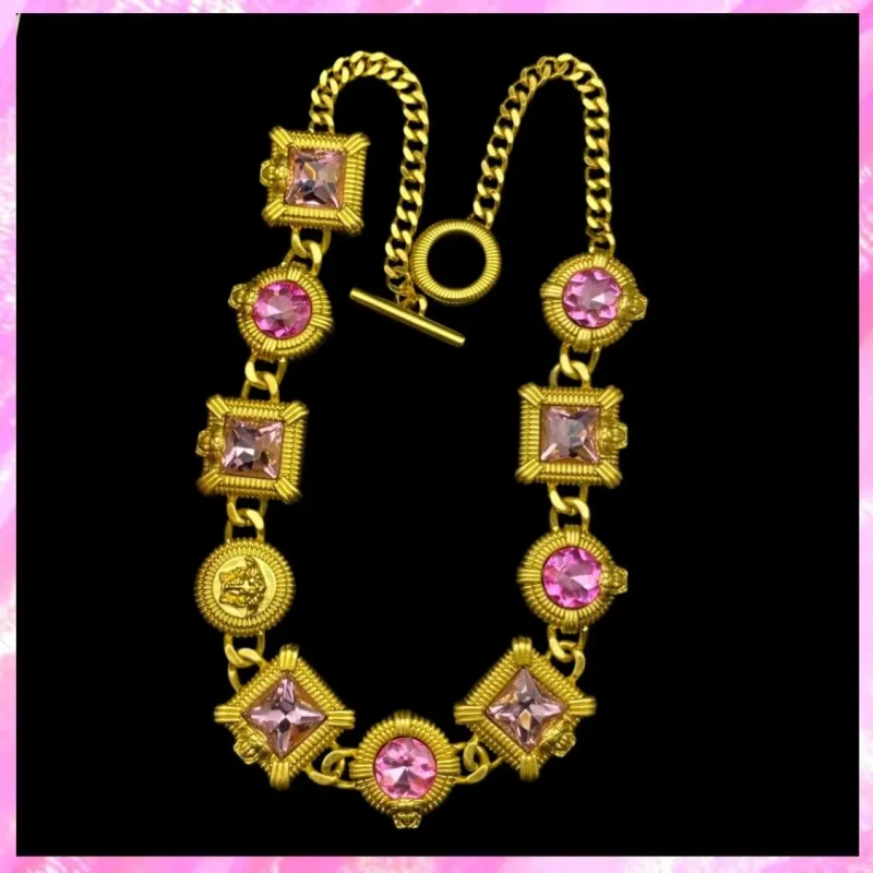 designer pink gem bracelet in gold tone product detail