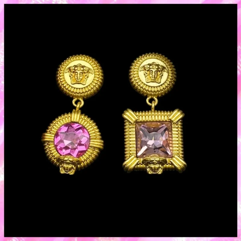 designer pink gem earrings in gold tone product detail