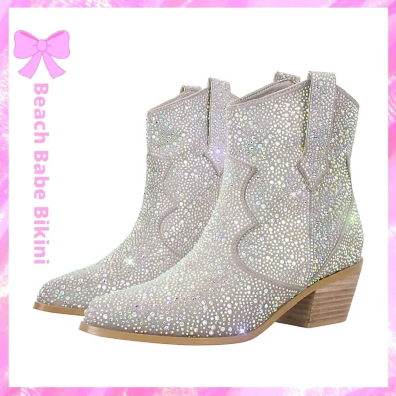 Diamonique Western Ankle Boots