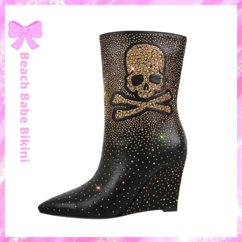 Gold Diamonique Wedge Boots 