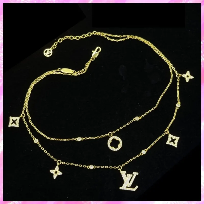 designer monogram crystal necklace in gold tone product detail