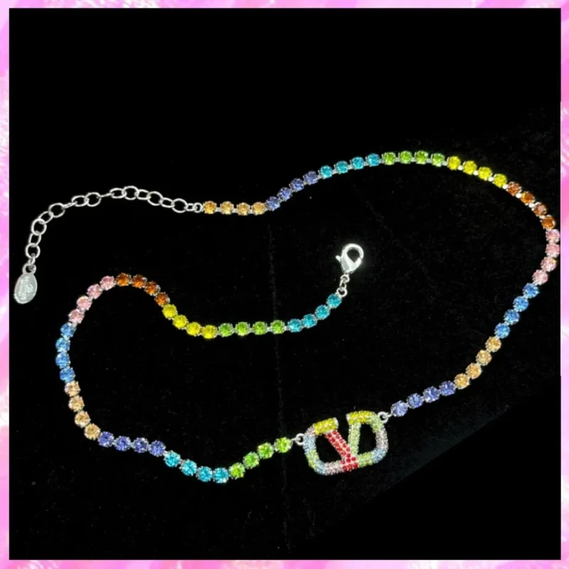 designer logo rainbow crystal necklace product detail