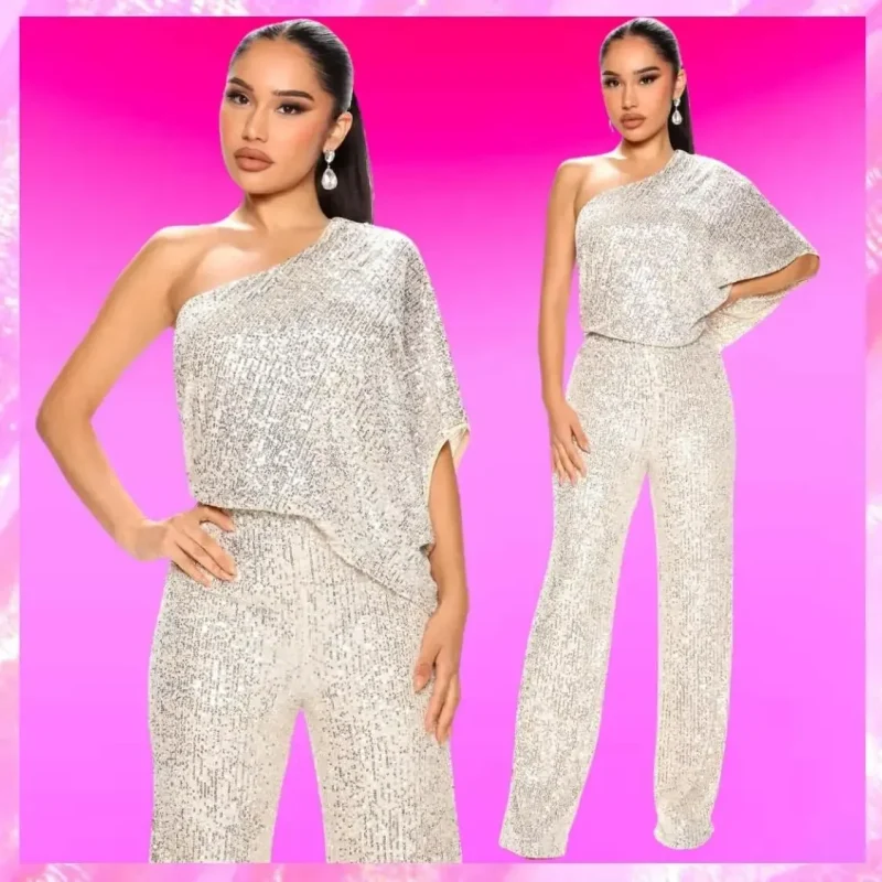 Cold Shoulder Sequin Jumpsuit