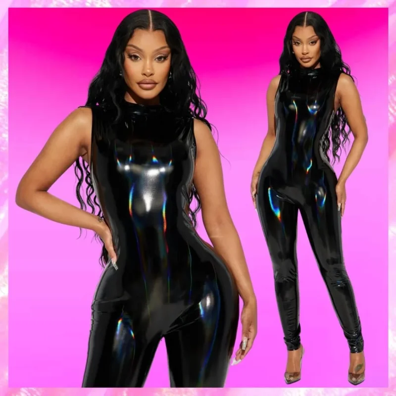 Halter Holographic Latex Jumpsuit