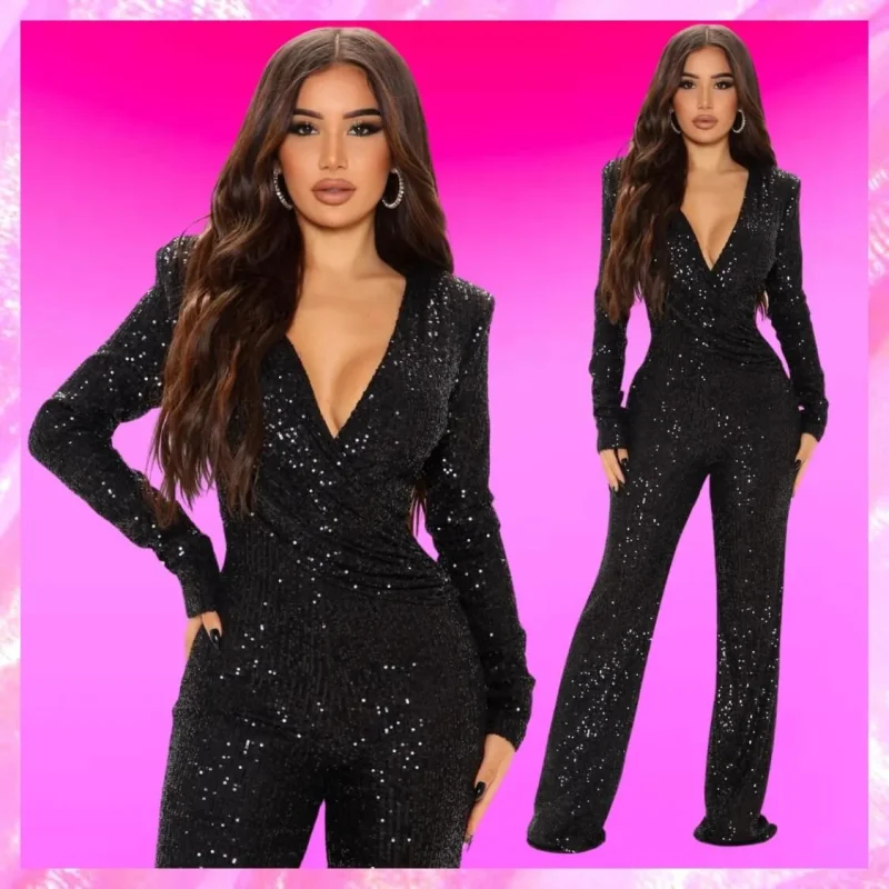 Long Sleeve Sequin Jumpsuit
