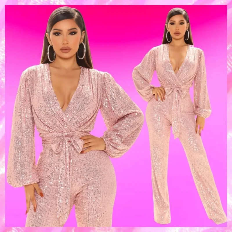Plunging Sequin Jumpsuit
