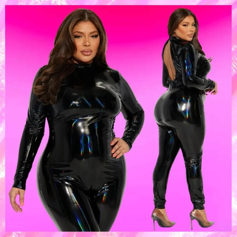 Plus Holographic Latex Jumpsuit