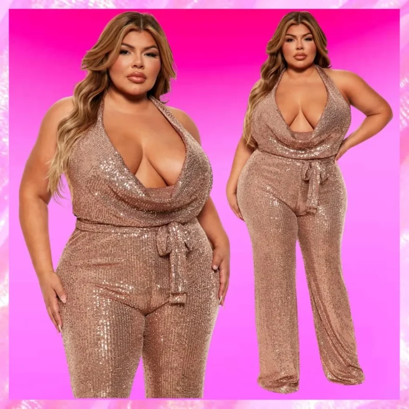 Champagne Plus Sequin Party Jumpsuit