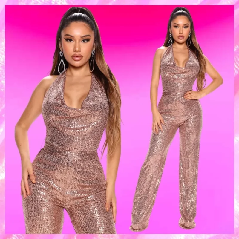 Champagne Sequin Party Jumpsuit