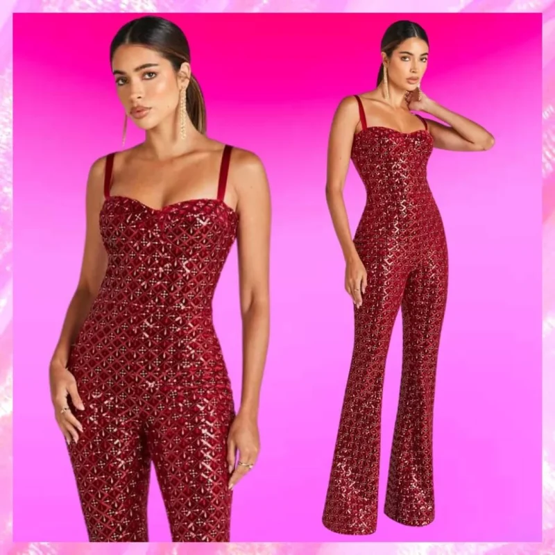 Red Sparkle Sequin Party Jumpsuit
