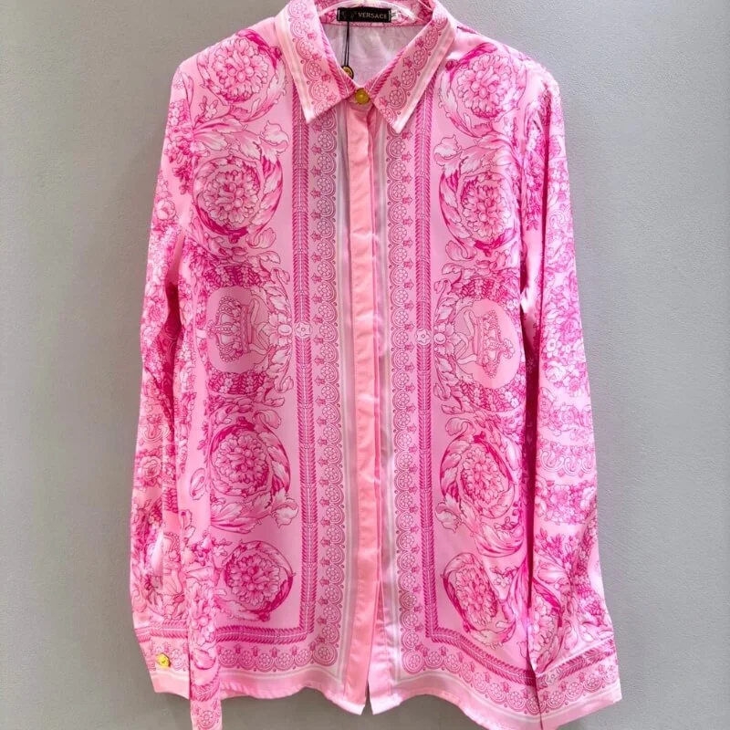 Baroque Floral Button Down Blouse Long Sleeve Silk Shirt