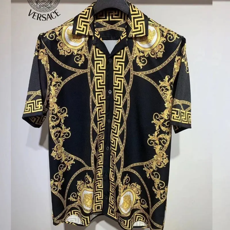 Baroque Style Button Up Shirt Men’s Statement Short Sleeve