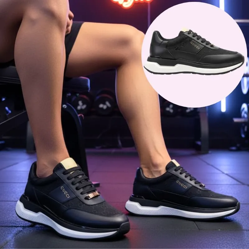 Model wearing casual running sneakers in black
