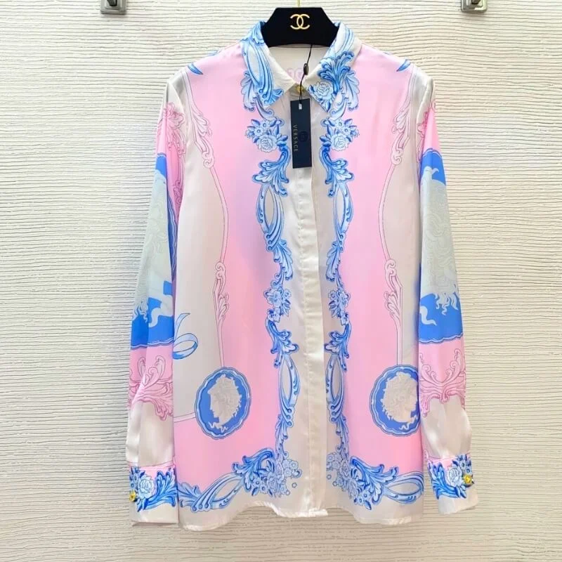 Collared Button Front Long Sleeve Blouse with Cuff Detail
