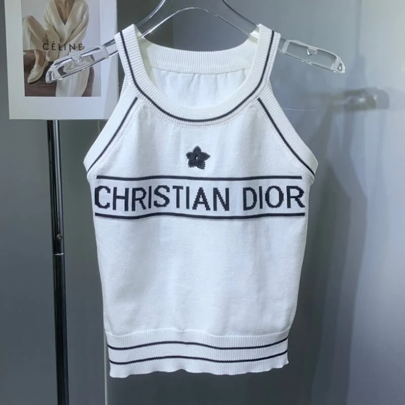 Contrast Trim Knit Tank Top Sporty Fitted Everyday Top