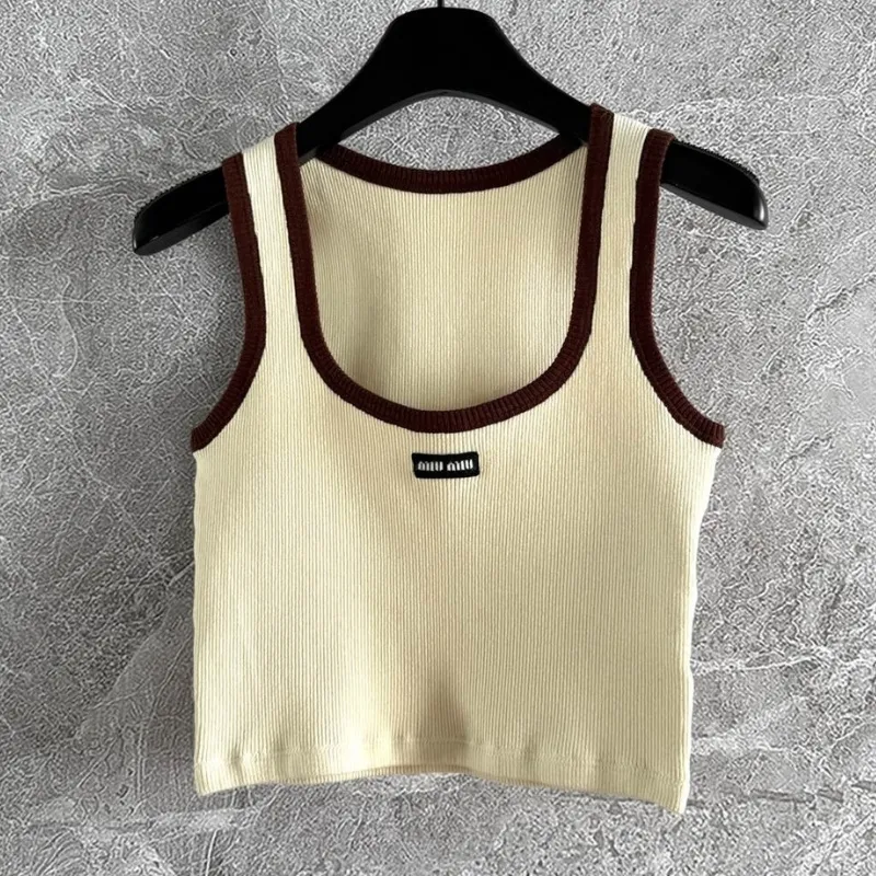 Contrast Trim Ribbed Crop Tank Top Women’s Fitted Summer Essential