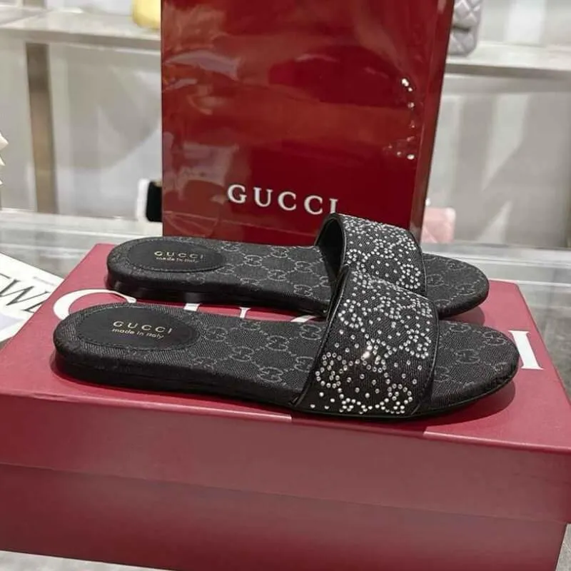 Crystal Embellished Flat Slide Sandals Chic Sparkle Style