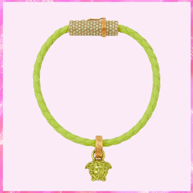 designer medusa crystal braided bracelet in green product detail