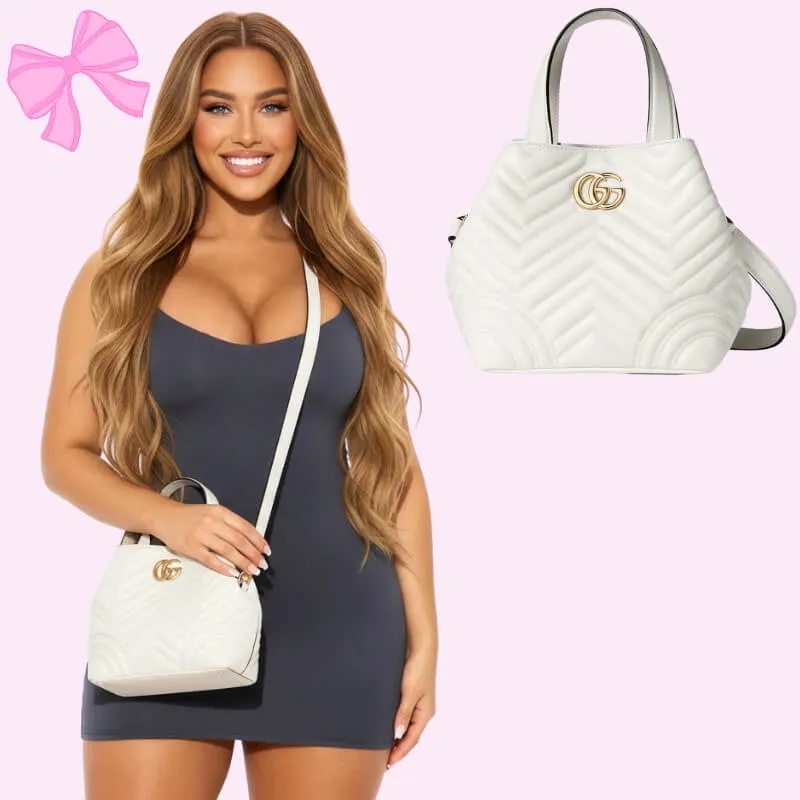 designer structured bucket tote bag in white product detail