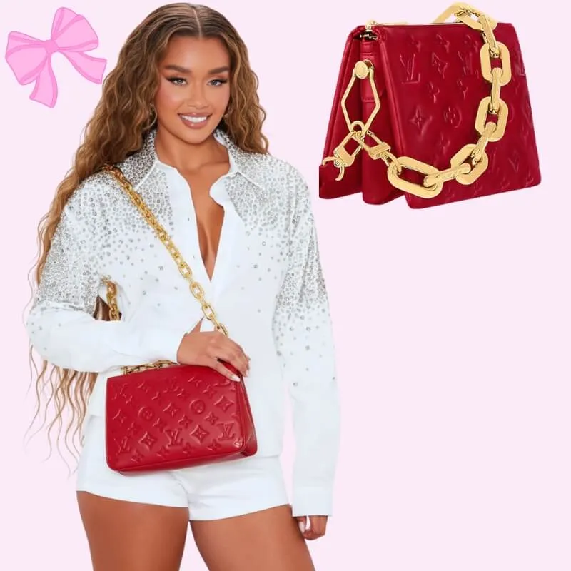 embossed leather coussin bag in red product detail