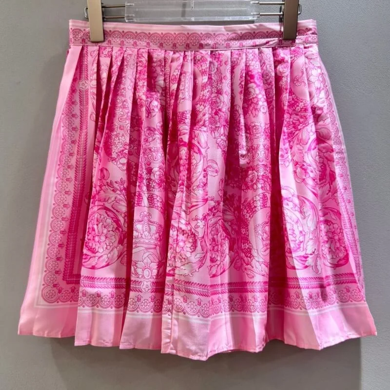 Floral Silk Pleated Mini Skirt High Waist A-Line Fit
