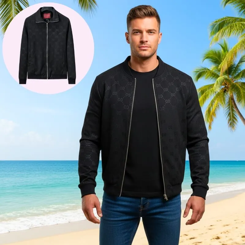 Model wearing full zip track jacket in black