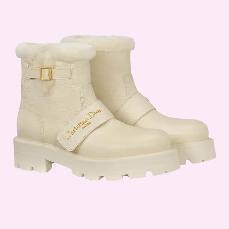 Fur Lined Ankle Winter Boots Warm Chunky Sole Buckle Style