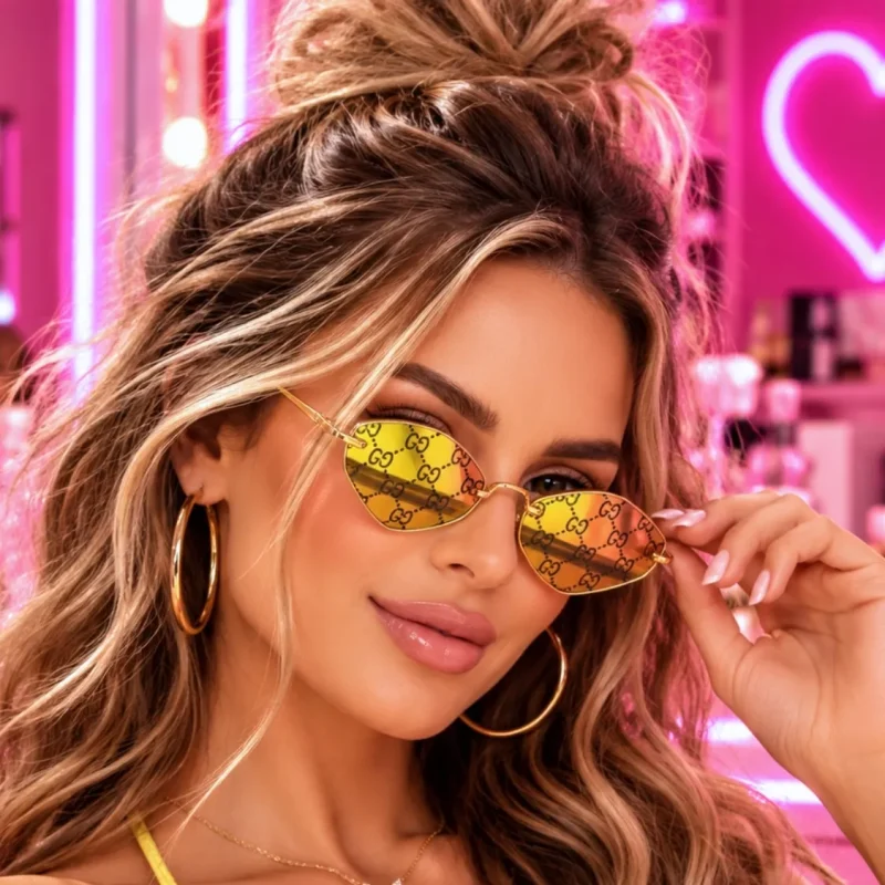 retro geometric logo sunglasses for women in yellow mirror product detail