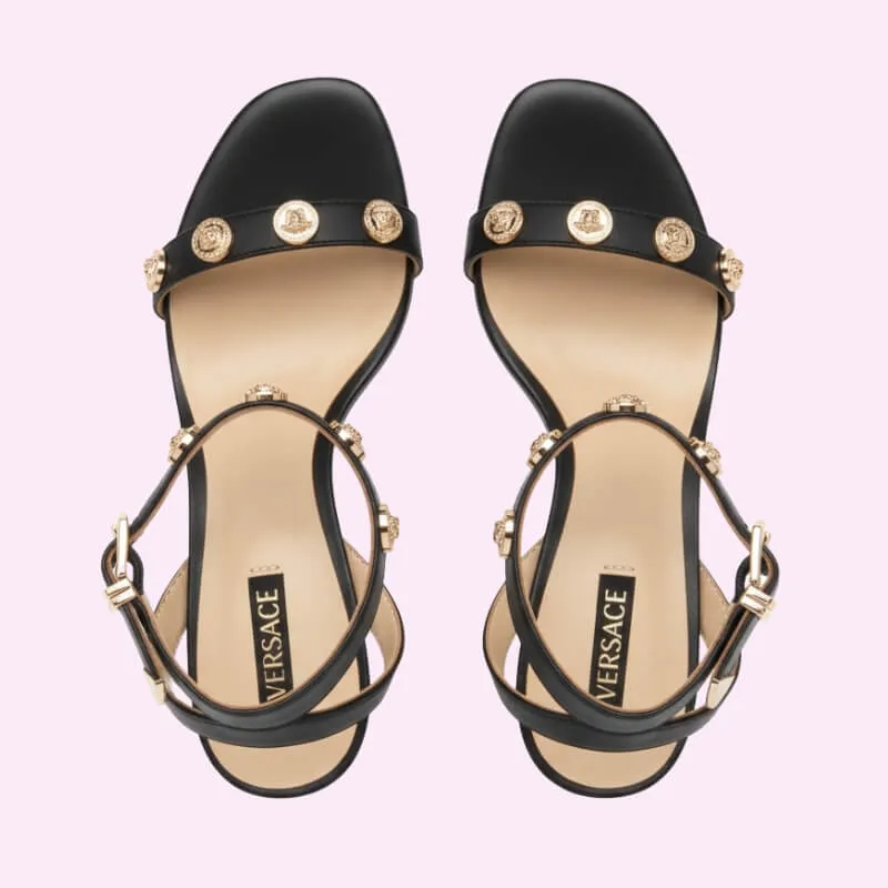 Gold Stud Ankle Strap Heeled Sandals Elegant High Heel