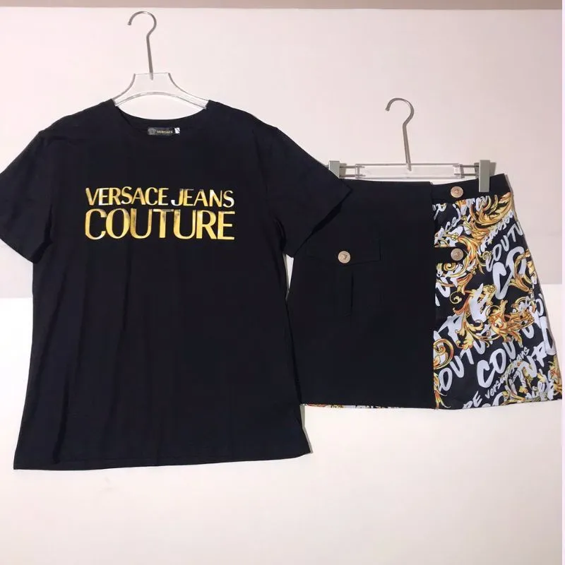 Graphic Logo Tee and Mini Skirt Set Street Style Two Piece Outfit