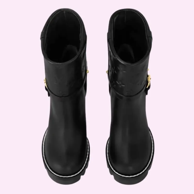 High Heel Ankle Boots Chunky Lug Sole Buckle Style