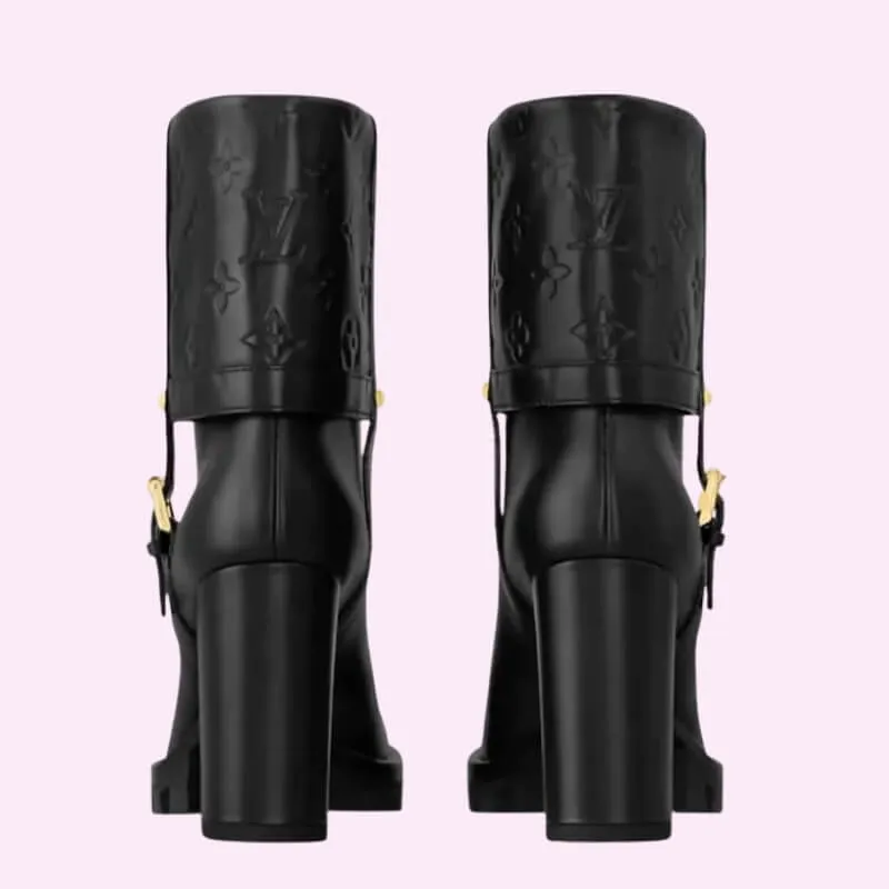 High Heel Ankle Boots Chunky Lug Sole Buckle Style