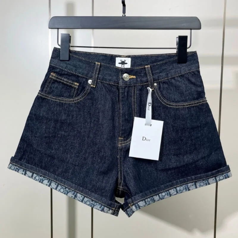 High Rise Cuffed Denim Shorts Structured Casual Fit
