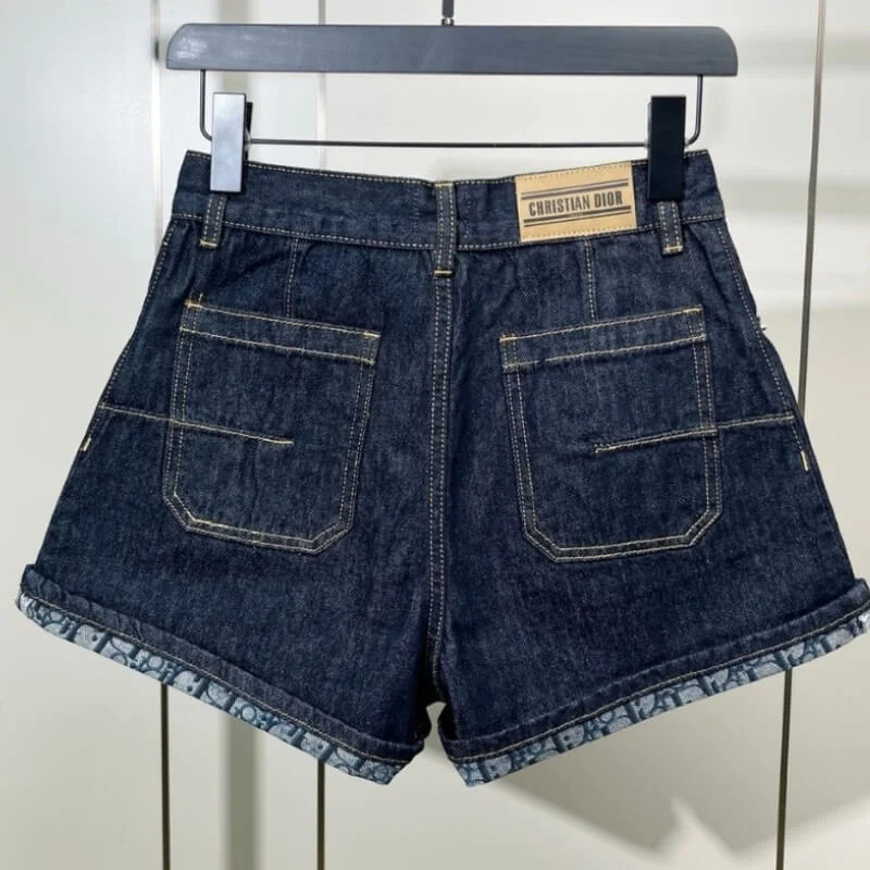 High Rise Cuffed Denim Shorts Structured Casual Fit